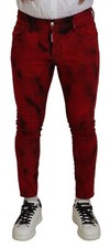 DSQUARED2 Jeans Red Cotton Tie Dye Skinny Cas...