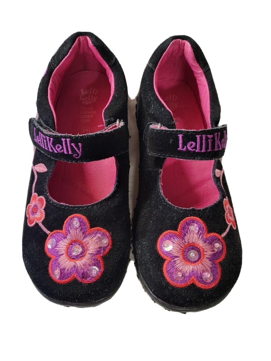 Lelli Kelly Girls Shoes Black Beaded Floral Mary Jane Glitter School