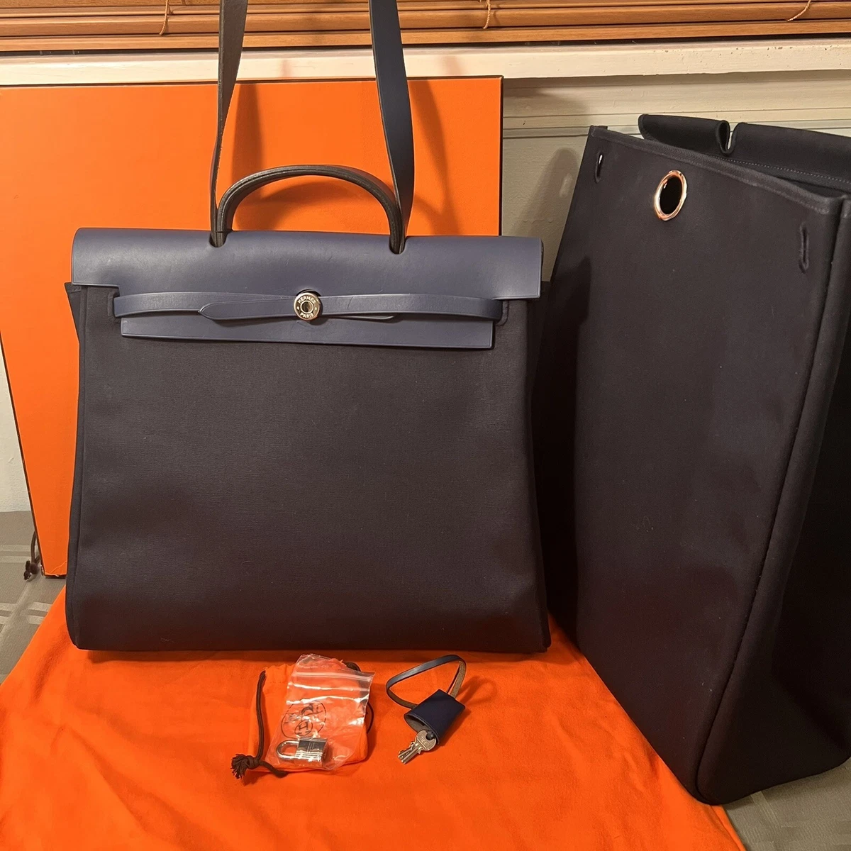 Hermes Bag MM 2 In 1 Vintage 2way Toile Officier Leather * Square E (2001)