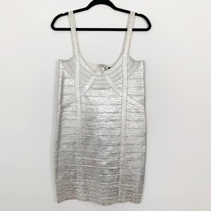 Bebe-Bodycon-Silver-Metallic-Dress-Size-Large-Cocktail-Party-Formal
