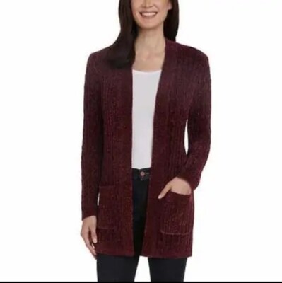Matty M Womens Cardigan Red Port Cable Knit Chenille Pockets Soft  Sweater(73)