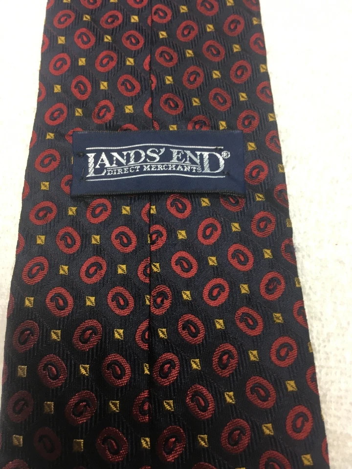 LANDS END CORBATA HOMBRE NEGRA CON ROJO Y DORADO 4 X 62 EXTRA LARGA Foto 4 de 4