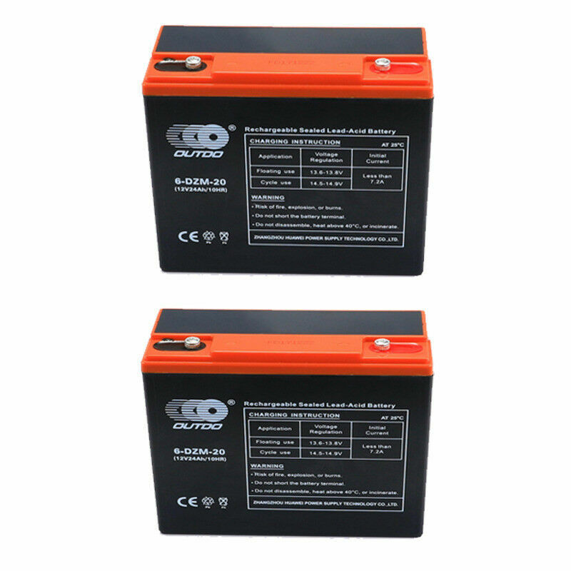 2pc 6-DZM-20 12V 24AH Battery for 24v ATV Go Kart Quad E-Bike Scooter Dirt Bike