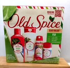 Old Spice Fiji Holiday Gift Set Deodorant Dry Spray Body Wash 2 in 1 Shampoo NEW