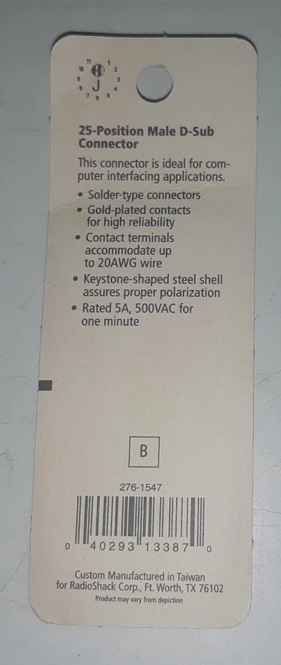 Radio Shack 276-1547 25-Position Male D-Sub Solder Type Connector - Image 2 of 2