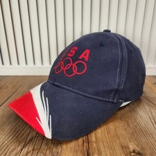 VTG 90s USA Olympics Mat Hat Strapback Hat Cap Red White Blue 5 Rings Logo Sport