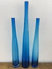 SET (3) Vintage Blenko Style Glass Blue Decanter Vase Tall Thin Skinny 23" & 29"