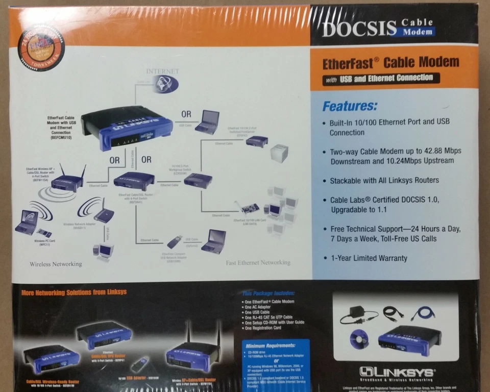 Linksys BEFCMU10 v.2 Cable Modem w/USB and Ethernet Connection, NEW - Image 2 of 4