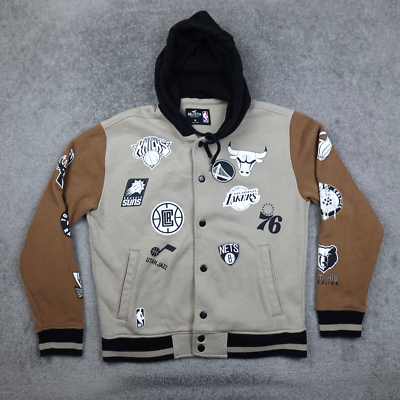 Hollister Jacket Men's M Brown Snap Hoodie NBA Team Logos