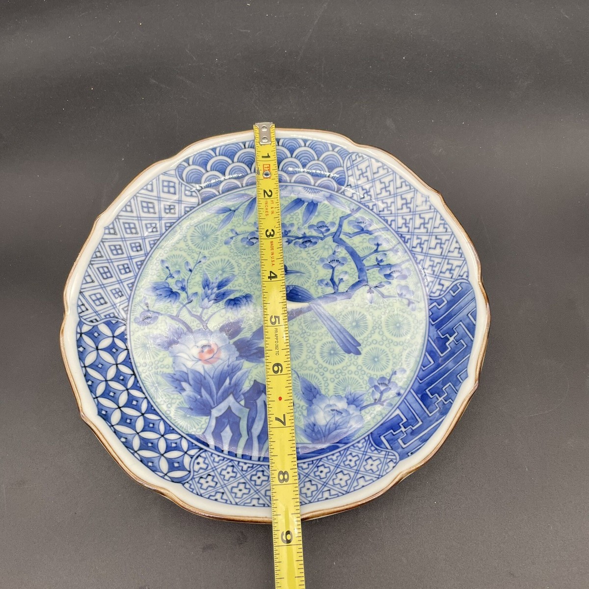 Vintage Japanese Arita-Yaki Porcelain Blue White Bird Flower Plate