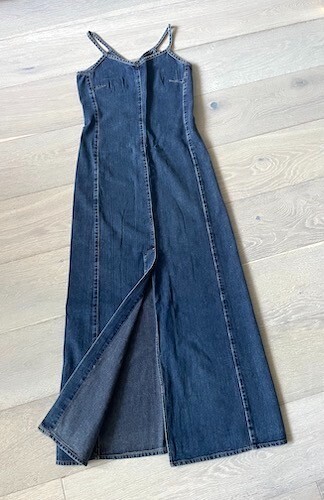 United Colors of Benetton Denim Maxi Dress XS Front Slit Cotton Made in Italy