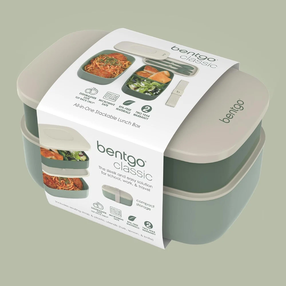 Stackable 3-Compartment Bento Lunch Box with Removable Utensils, BPA-Free