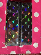 New Victorias Secret Pink Logo Dog Large Silver Makeup Travel Cosmetic Bag Case