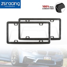 Pair Real Carbon Fiber Finish 4 Holes Slim License Plate Frame Wuv Resistant