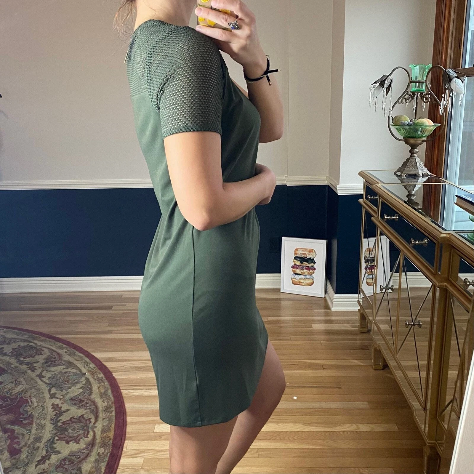 MICHAEL Michael Kors women's olive green mesh shift dress size medium