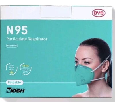 BYD Care N95 Particulate Respirator face mask individually wrapped 20 count