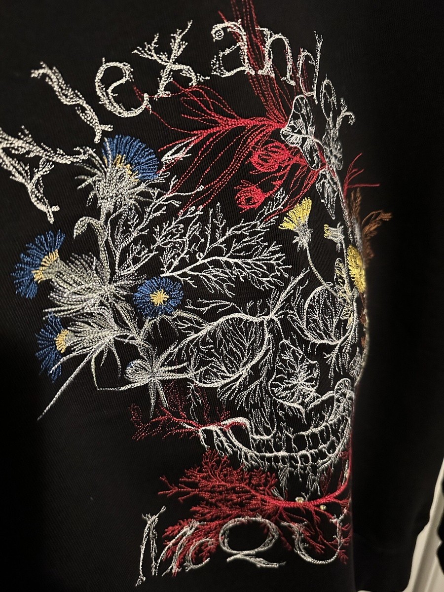 Alexander McQueen floral $600 logo embroidered sweatshirt
