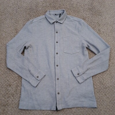 DKNY Shirt Mens Medium Solid Gray Long Sleeve Button Up Knit Cotton Blend