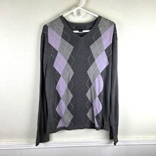 Men's Banana Republic Gray and Purple Argyle Silk Cashmere Blend Sweater SZ Med