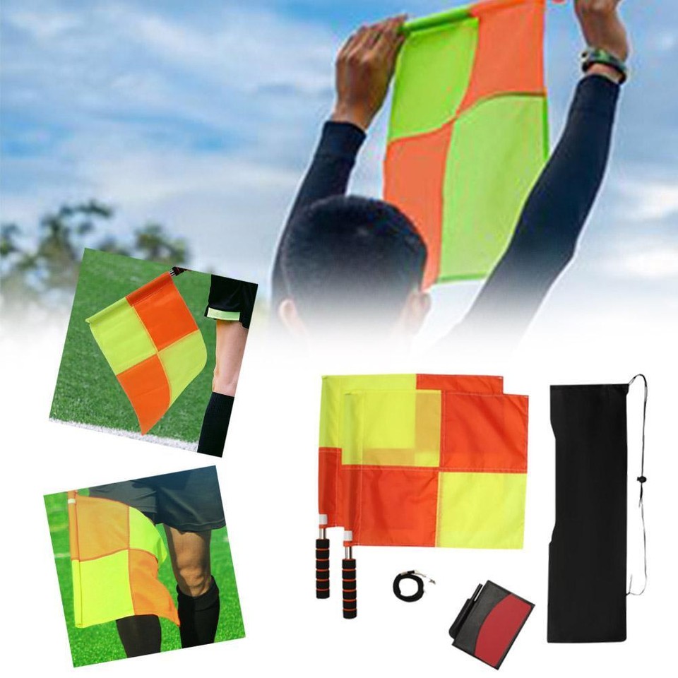Soccer Referee Kit 2 Pcs Checkered Linesman Soccere Flags, Red Yellow