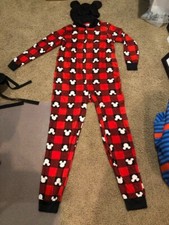 Mickey Mouse Fleece 1-Piece Pajamas Union Suit Medium Disney Hooded w/ Ears NWT