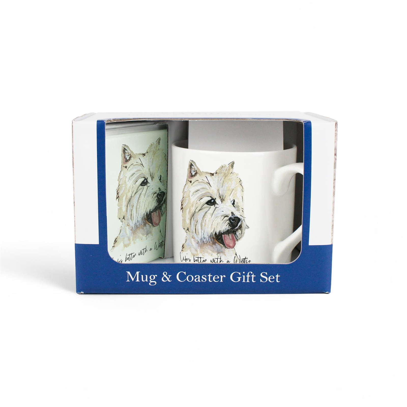 Westie Bone China Mug & Glass Coaster Gift Set - Presents for Dog Lovers