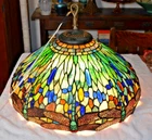 STUNNING VINTAGE Tiffany Style Stained Glass Dragonfly Hanging Lamp 22.5"
