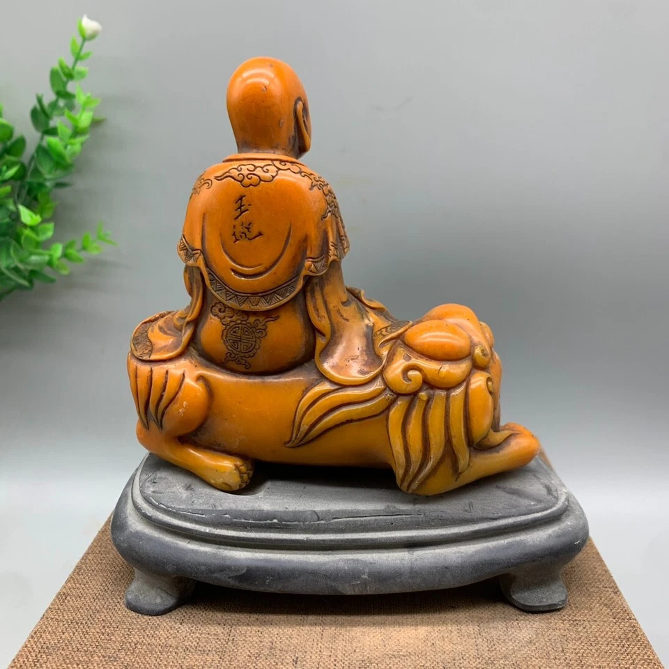 4,3"Nobre shoushan pedra esculpida Vajraputra arhat Sat on leão estátua selo selo selo selo - Imagem 4 de 4
