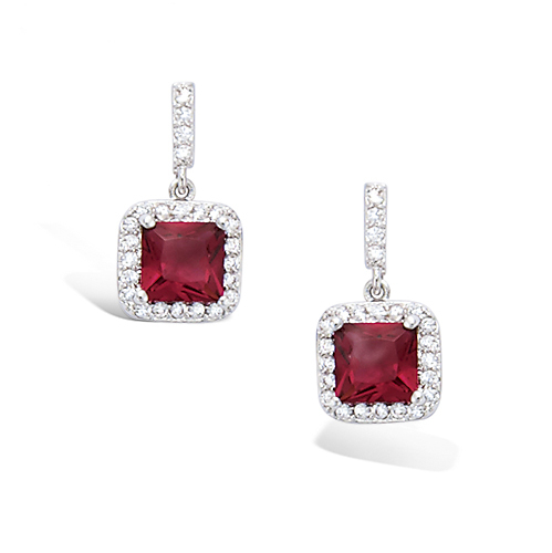 Boucles d'oreilles argent 925 rubis carré diamant CZ pour un éclat durable