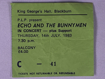Echo And The Bunnymen Ticket Vintage Original Ley Lines Tour Blackburn 1983