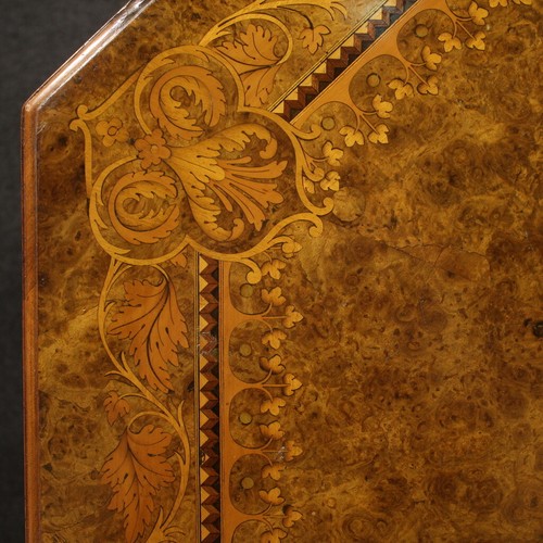 Table Anglais Octogonale Bois Ronce Meuble Marqueté Petite Table Xx Siècle - Photo 12 sur 12