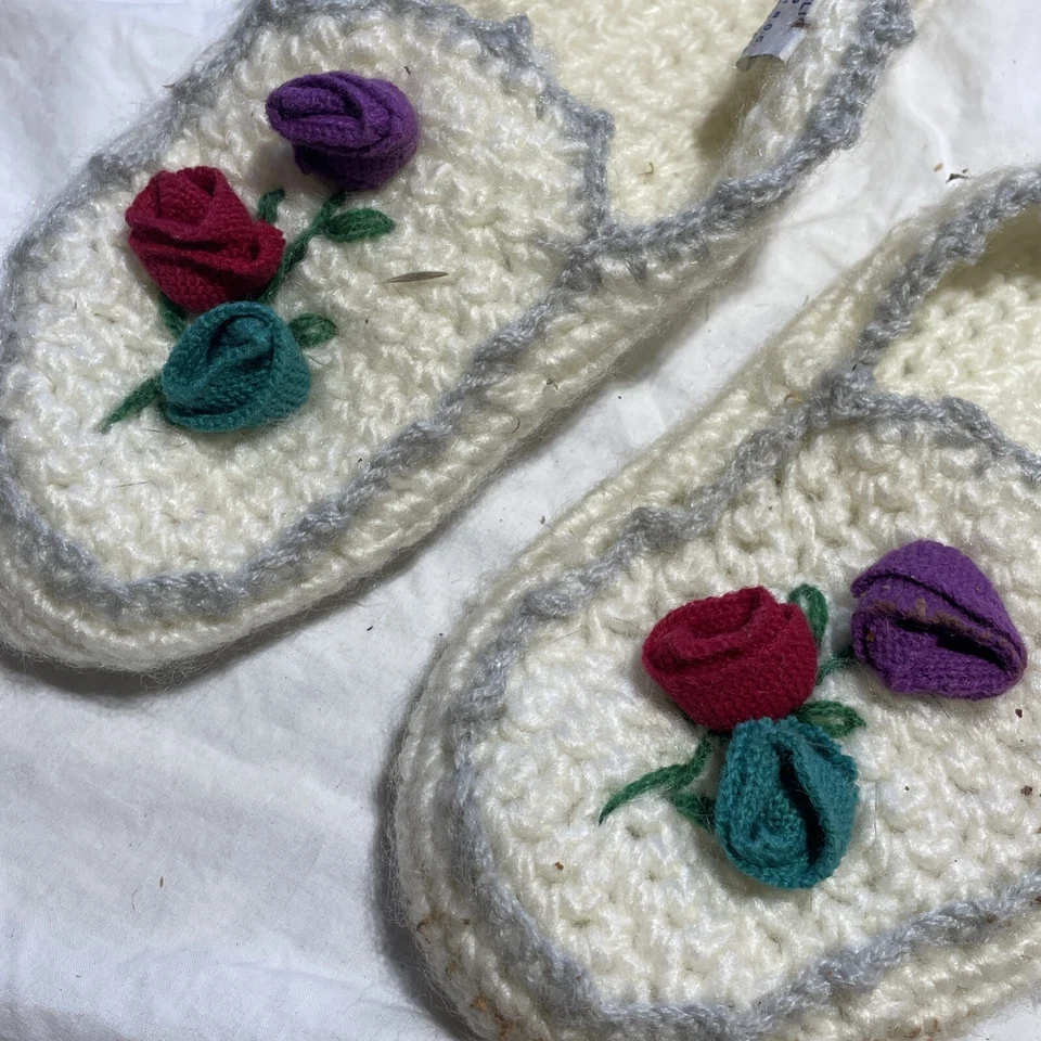 NOS 复古 80 年代钩针针织拖鞋袜莫卡辛 Cottagecore 波西米亚 — 第 2/4 张图片