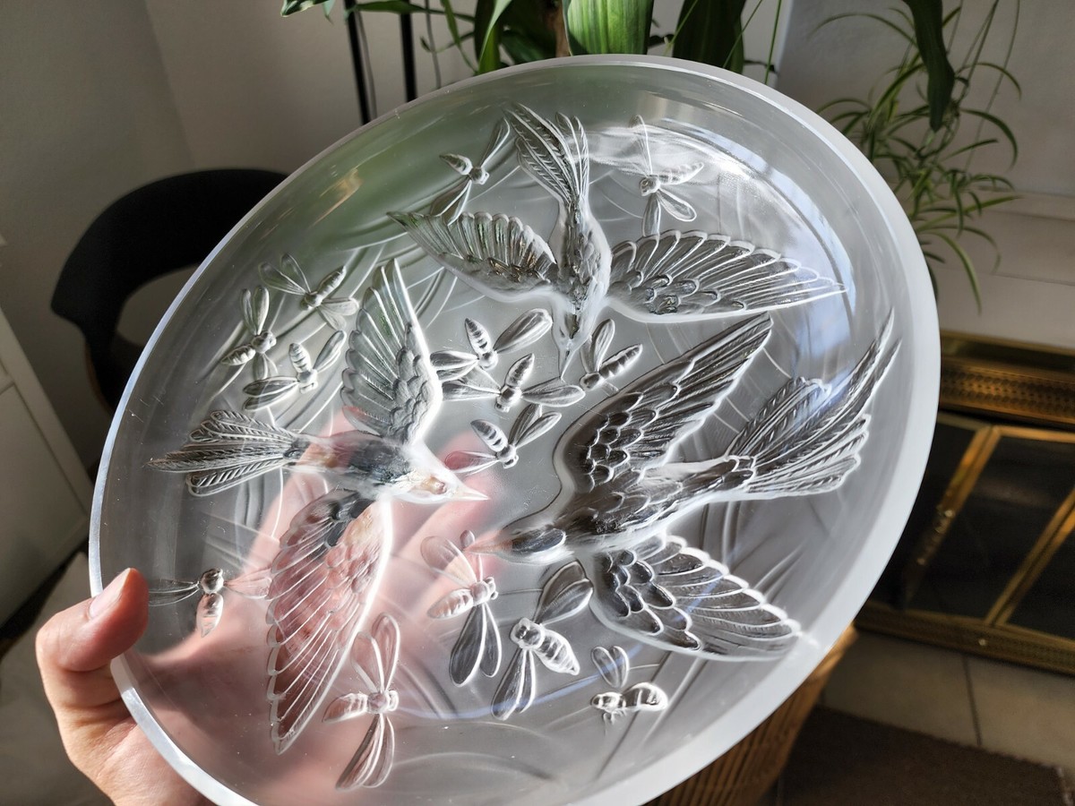 Verlys Birds and Dragonflies Art Glass bowl/charger SIGNED Verlys Birds and Dragonflies Art Glass bowl/charger SIGNED