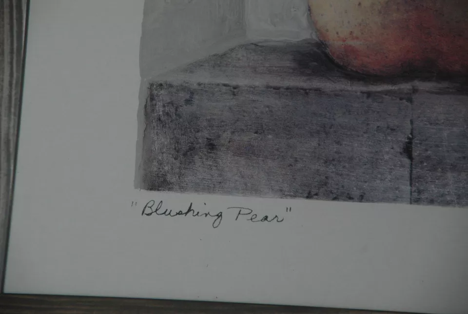 Print Blushing Pear By C.W.OLSON Fruit 13.5 " x13.5" Singned Art Print Framed  - Image 4 of 4
