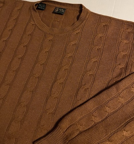 VINTAGE Bobby Jones Silk Cashmere Brown Cable Knit Crewneck Sweater LARGE Golf , Size L, $42.95