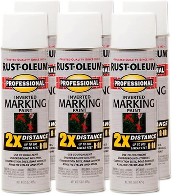 Professional 2X Distance Inverted Marking Spray Paint, 15 oz, White, 6 Pack