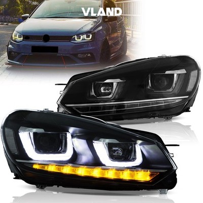 VLAND LED Projector Headlight For 2010-2014 VW Golf 6 MK6 Sequential Turn Signal