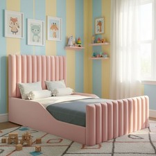New Single Kid Toddlers Bed With Mattress&Storage Plush Velvet 54" Headboard 3FT
