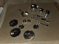 Vintage Barbie Silver Colored Pots  Pans Cooking Utinsels Plates Plus More S