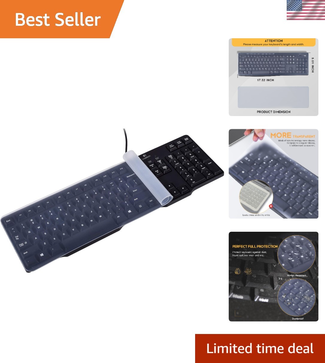 Flexible Clear Keyboard Protector - Universal Fit 17.5" Dust