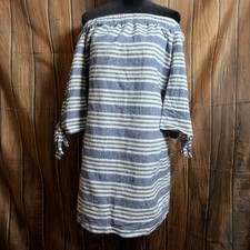 Vince Camuto Women’s 8 Linen Blend Off Shoulder Striped Mini Shift Dress