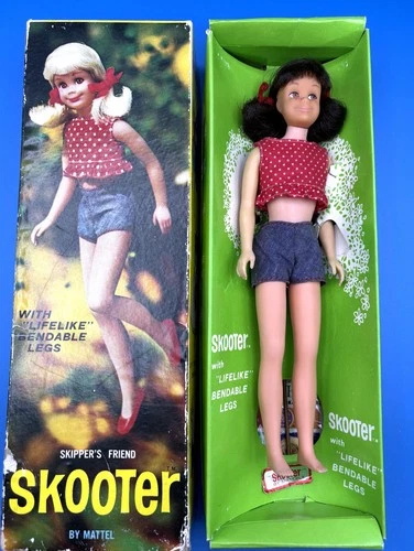 Vintage SKOOTER Doll BRUNETTE Bendable Leg #1120 (1966) NMIB Orig Box BARBIE EXC