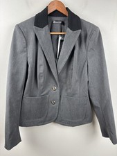 New York Company 7th Avenue Blazer Jacket Gray Black Contrast Collar 10 NWT