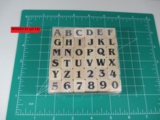 used wood block rubber stamp, alphabet, letter, numeral sets, 36 piece sets