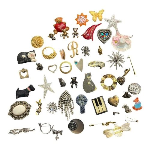 Vintage Costume Jewelry Brooch Lot of 50+ Mixed Styles Pins Wearable Variety