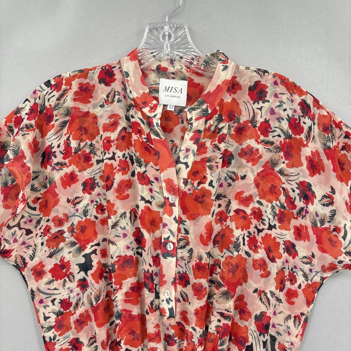 MISA Los Angeles Dress Womens XS Red Floral Smocked Waist Ruffle Mini Made  USA | eBay