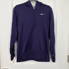 Nike Women's Hoodie Sweatshirt Swoosh Logo 1/4 Zip Up Size large Dark Purple 