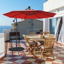 10Ft Offset Hanging Umbrella Patio Outdoor w/ 32 Solar LED Lights Burgundy