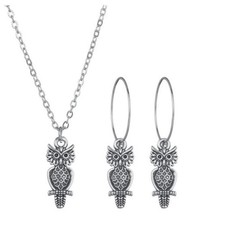 Owl 3 Piece Earring and Necklace Set