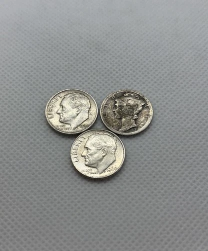 Roosevelt/Mercury Dimes Lot of 3 Various Years and Mints 90% Silver
